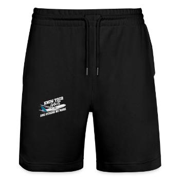 Know your limits and stress awareness month - Stanley/Stella Trainer Unisex Organic Jogging Shorts - black - Front - Nik (191cm) & Marisol (170cm)