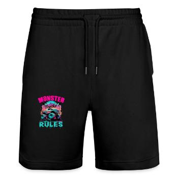 Monster Trucks Rules für Männer und Jungen - Stanley/Stella Unisex Bio Joggingshorts Trainer  - Schwarz - Vorne - Nik (191cm) & Marisol (170cm)