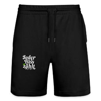 Veganer Jeder Biss Zählt Ich Liebe Tiere Go Vegan - Stanley/Stella Unisex Bio Joggingshorts Trainer  - Schwarz - Vorne - Nik (191cm) & Marisol (170cm)