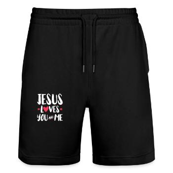 Jésus nous aime, toi et moi, la foi chrétienne - Short de jogging bio TRAINER Stanley/Stella unisexe - noir - Devant - Nik (191cm) & Marisol (170cm)