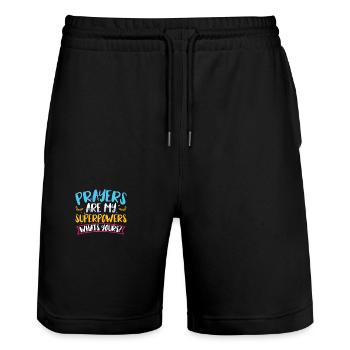 Prayers are my superpowers Christian faith - Stanley/Stella Trainer Unisex Organic Jogging Shorts - black - Front - Nik (191cm) & Marisol (170cm)