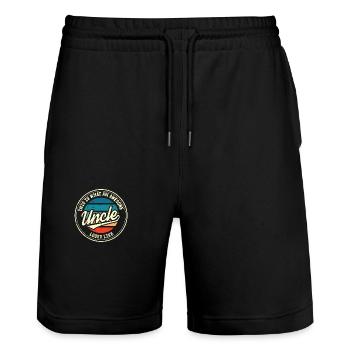 Best Uncle Retro Godfather Gift - Stanley/Stella Trainer Unisex Organic Jogging Shorts - black - Front - Nik (191cm) & Marisol (170cm)