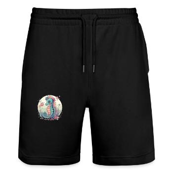 Seepferdchen Unterwasserwelt - Stanley/Stella Unisex Bio Joggingshorts Trainer  - Schwarz - Vorne - Nik (191cm) & Marisol (170cm)