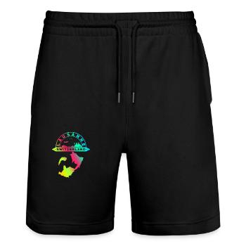 Lausanne Switzerland Souvenir - Stanley/Stella Trainer Unisex Organic Jogging Shorts - black - Front - Nik (191cm) & Marisol (170cm)