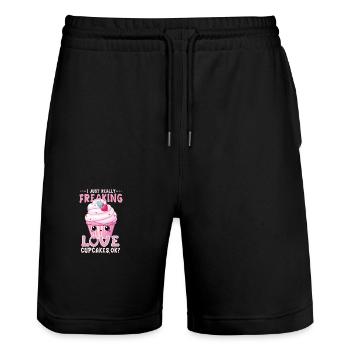 Cupcake Kawaii - Stanley/Stella Unisex Bio Joggingshorts Trainer  - Schwarz - Vorne - Nik (191cm) & Marisol (170cm)