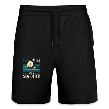 Sea Otter Saying Funny Otter Gift - Stanley/Stella Trainer Unisex Organic Jogging Shorts - black - Front - Nik (191cm) & Marisol (170cm)