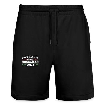Don't force me to give my Hungarian voice - Stanley/Stella Trainer Unisex Organic Jogging Shorts - black - Front - Nik (191cm) & Marisol (170cm)