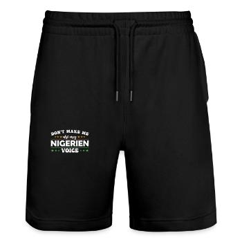 Lass Mich Nicht Meine Nigrische Stimme Benutzen - Stanley/Stella Unisex Bio Joggingshorts Trainer  - Schwarz - Vorne - Nik (191cm) & Marisol (170cm)