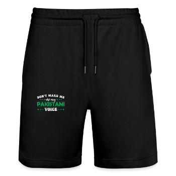 Don't force me to use my Pakistani voice - Stanley/Stella Trainer Unisex Organic Jogging Shorts - black - Front - Nik (191cm) & Marisol (170cm)