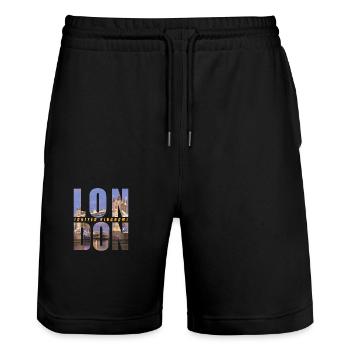London England Souvenir - Stanley/Stella Trainer Unisex Organic Jogging Shorts - black - Front - Nik (191cm) & Marisol (170cm)