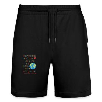 Dear person behind me - Stanley/Stella Trainer Unisex Organic Jogging Shorts - black - Front - Nik (191cm) & Marisol (170cm)