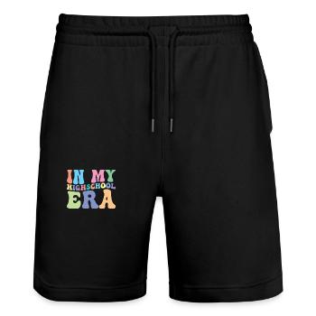 High School Retro Groovy Student - Stanley/Stella Trainer Unisex Organic Jogging Shorts - black - Front - Nik (191cm) & Marisol (170cm)