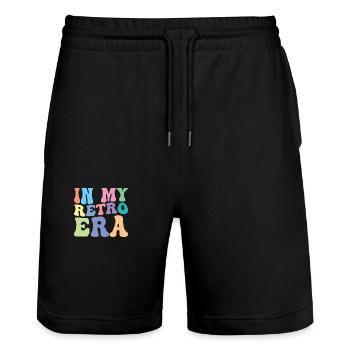 Retro Groovy - Stanley/Stella Unisex Bio Joggingshorts Trainer  - Schwarz - Vorne - Nik (191cm) & Marisol (170cm)