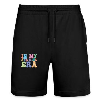 Vin rouge Retro Groovy dans le mien - Short de jogging bio TRAINER Stanley/Stella unisexe - noir - Devant - Nik (191cm) & Marisol (170cm)