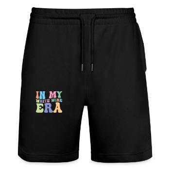 Vin blanc Retro Groovy Dans le mien - Short de jogging bio TRAINER Stanley/Stella unisexe - noir - Devant - Nik (191cm) & Marisol (170cm)