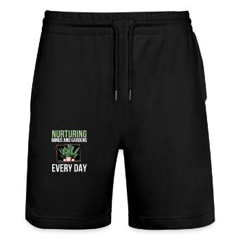 Jeden Tag den Geist und die Gärten nähren Lehrer - Stanley/Stella Unisex Bio Joggingshorts Trainer  - Schwarz - Vorne - Nik (191cm) & Marisol (170cm)