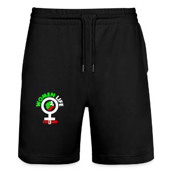 Women life freedom - Short de jogging bio TRAINER Stanley/Stella unisexe - noir - Devant - Nik (191cm) & Marisol (170cm)
