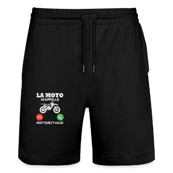 La moto m'appelle...faut que j'y aille ! - Short de jogging bio TRAINER Stanley/Stella unisexe - noir - Devant - Nik (191cm) & Marisol (170cm)