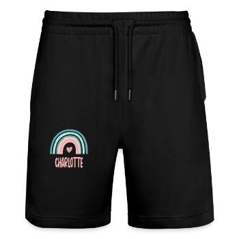 Charlotte Name Rainbow Baby - Stanley/Stella Trainer Unisex Organic Jogging Shorts - black - Front - Nik (191cm) & Marisol (170cm)