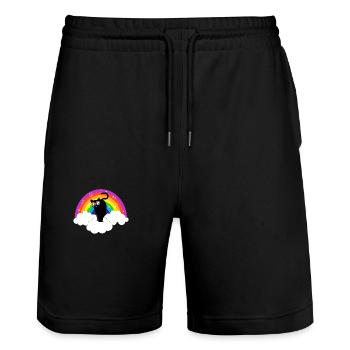 Kidcore Rainbow Black Cool Cat Gift - Stanley/Stella Trainer Unisex Organic Jogging Shorts - black - Front - Nik (191cm) & Marisol (170cm)