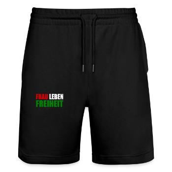 Frau leben freiheit - Stanley/Stella Unisex Bio Joggingshorts Trainer  - Schwarz - Vorne - Nik (191cm) & Marisol (170cm)