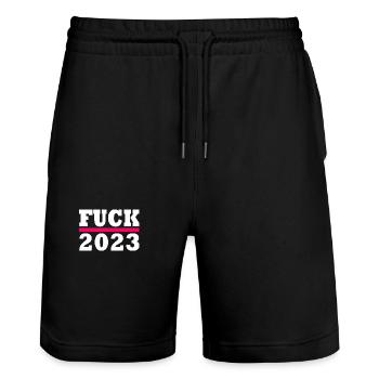 Fuck 2023 - Short de jogging bio TRAINER Stanley/Stella unisexe - noir - Devant - Nik (191cm) & Marisol (170cm)