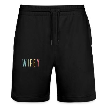 Retro Wifey Matching Couple Wedding Party Mariage - Short de jogging bio TRAINER Stanley/Stella unisexe - noir - Devant - Nik (191cm) & Marisol (170cm)