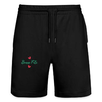 PAPA. FÊTE DES PÈRES. BONNE FÊTE PAPA. BONNE FÊTE - Short de jogging bio TRAINER Stanley/Stella unisexe - noir - Devant - Nik (191cm) & Marisol (170cm)