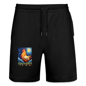 Poulet, Van Gogh, Style Nuit Étoilée - Short de jogging bio TRAINER Stanley/Stella unisexe - noir - Devant - Nik (191cm) & Marisol (170cm)
