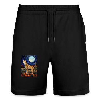 Cheetah, Van Gogh, Starry Night, Animal - Stanley/Stella Trainer Unisex Organic Jogging Shorts - black - Front - Nik (191cm) & Marisol (170cm)