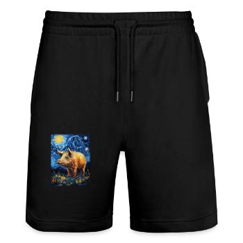 Wild Boar, Van Gogh, Starry Night Style - Stanley/Stella Trainer Unisex Organic Jogging Shorts - black - Front - Nik (191cm) & Marisol (170cm)