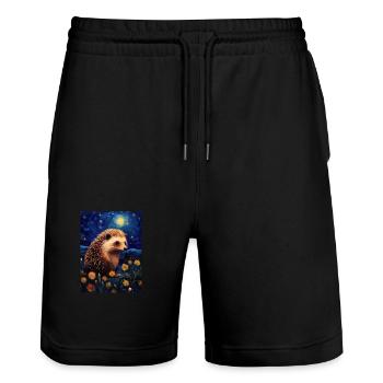 Hérisson, Van Gogh, Nuit Étoilée, Animal - Short de jogging bio TRAINER Stanley/Stella unisexe - noir - Devant - Nik (191cm) & Marisol (170cm)