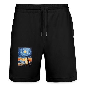 penguin, van gogh, starry night, animal, bird - Stanley/Stella Trainer Unisex Organic Jogging Shorts - black - Front - Nik (191cm) & Marisol (170cm)