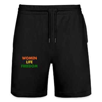 Women life freedom iran - Stanley/Stella Trainer Unisex Organic Jogging Shorts - black - Front - Nik (191cm) & Marisol (170cm)