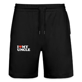 I love my uncle Herz Shirt - Stanley/Stella Unisex Bio Joggingshorts Trainer  - Schwarz - Vorne - Nik (191cm) & Marisol (170cm)