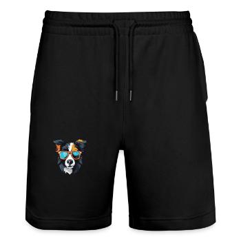 Border Collie Dog Head Cool - Stanley/Stella Trainer Unisex Organic Jogging Shorts - black - Front - Nik (191cm) & Marisol (170cm)
