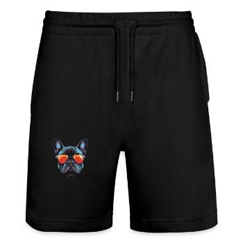 Französische Bulldogge Hund Kopf - Stanley/Stella Unisex Bio Joggingshorts Trainer  - Schwarz - Vorne - Nik (191cm) & Marisol (170cm)