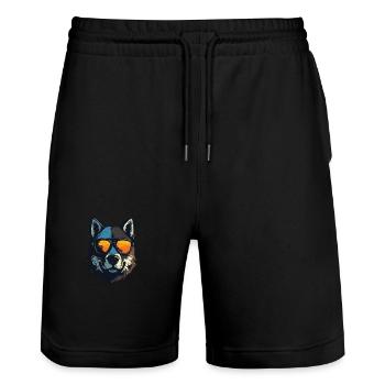 Akita Hund Cool Kopf Party - Stanley/Stella Unisex Bio Joggingshorts Trainer  - Schwarz - Vorne - Nik (191cm) & Marisol (170cm)