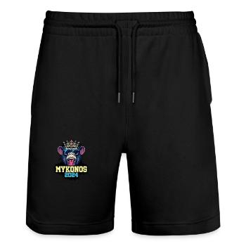 Mykonos 2024 Affe - Stanley/Stella Unisex Bio Joggingshorts Trainer  - Schwarz - Vorne - Nik (191cm) & Marisol (170cm)