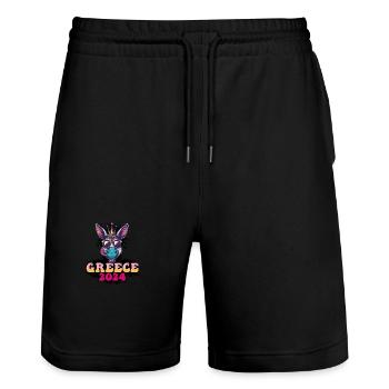 Grèce 2024 Âne de fête - Short de jogging bio TRAINER Stanley/Stella unisexe - noir - Devant - Nik (191cm) & Marisol (170cm)