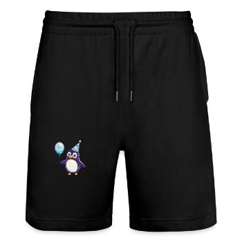 Bande dessinée d’anniversaire pingouin - Short de jogging bio TRAINER Stanley/Stella unisexe - noir - Devant - Nik (191cm) & Marisol (170cm)