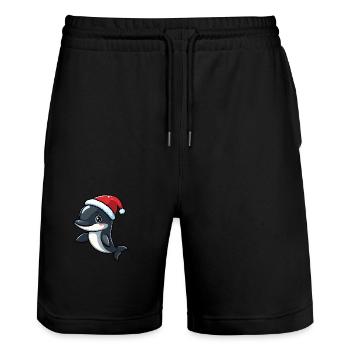 Delfin Weihnachten Niedlich - Stanley/Stella Unisex Bio Joggingshorts Trainer  - Schwarz - Vorne - Nik (191cm) & Marisol (170cm)