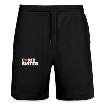 I Love My Sister Heart T-Shirt - Stanley/Stella Trainer Unisex Organic Jogging Shorts - black - Front - Nik (191cm) & Marisol (170cm)