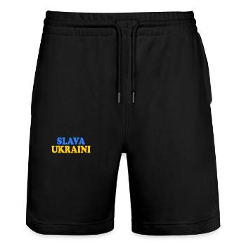 Ukraine - Stanley/Stella Trainer Unisex Organic Jogging Shorts - black - Front - Nik (191cm) & Marisol (170cm)