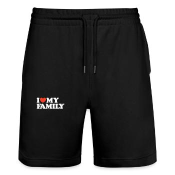 I love my family heart shirt - Stanley/Stella Trainer Unisex Organic Jogging Shorts - black - Front - Nik (191cm) & Marisol (170cm)