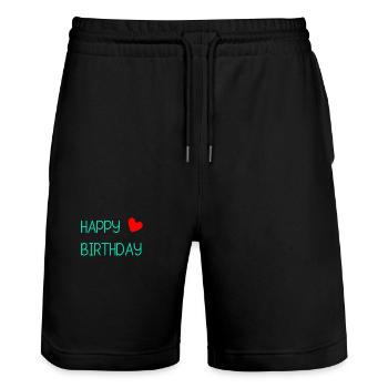 HAPPY BIRTHDAY. JOYEUX ANNIVERSAIRE. ANNIVERSAIRE. - Short de jogging bio TRAINER Stanley/Stella unisexe - noir - Devant - Nik (191cm) & Marisol (170cm)