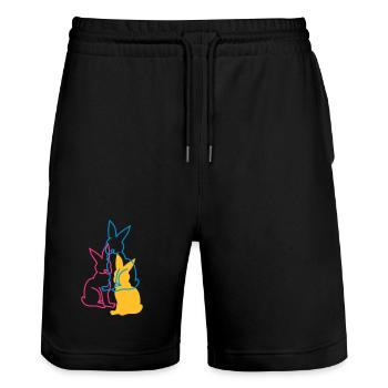 three rabbits - Stanley/Stella Trainer Unisex Organic Jogging Shorts - black - Front - Nik (191cm) & Marisol (170cm)