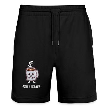 Frühstück Kaffee Koffein Statement Kaffeetrinker - Stanley/Stella Unisex Bio Joggingshorts Trainer  - Schwarz - Vorne - Nik (191cm) & Marisol (170cm)