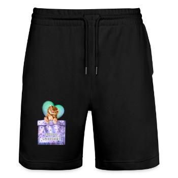 Chemise de nuit officielle chaton mignon pour une tête endormie - Short de jogging bio TRAINER Stanley/Stella unisexe - noir - Devant - Nik (191cm) & Marisol (170cm)