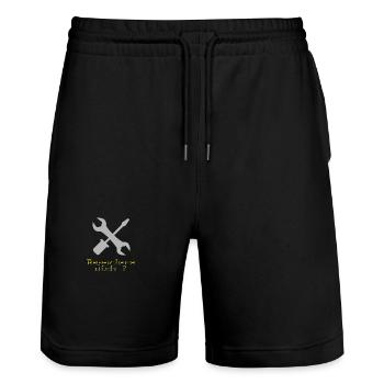 Reparier Mich Pixelwerkzeug - Stanley/Stella Unisex Bio Joggingshorts Trainer  - Schwarz - Vorne - Nik (191cm) & Marisol (170cm)